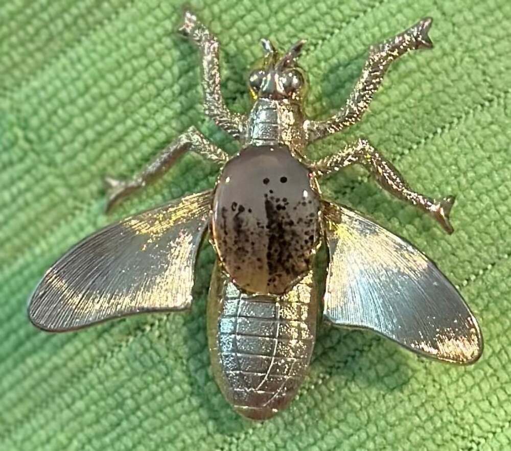 Vintage Rhinestone Faux Pearl Goldtone Bee Insect Brooch Pin - Mid-century style